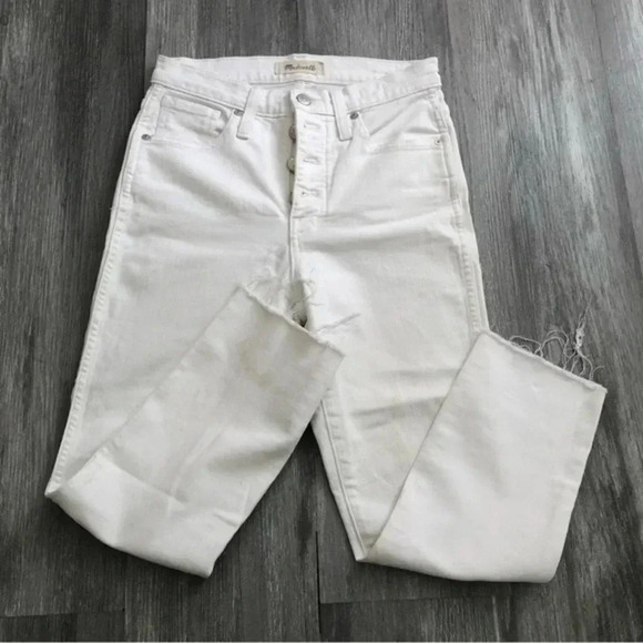 Madewell Pants - Madewell 10"High Rise Skinny Crop Jeans in Pure White Button Front Edition SZ 25
